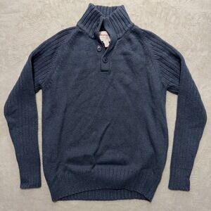Aeropostale Mens M 1/4 Button Mock Neck 10% Wool Blend Knit Sweater Blue Preppy